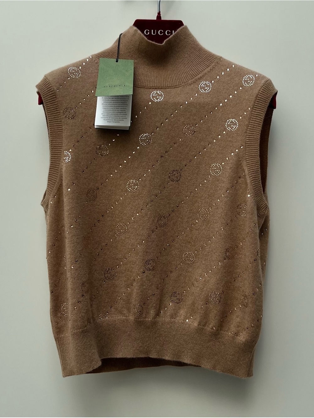 Gucci Brown Sleeveless Turtleneck Knit Vest with Stud Detail